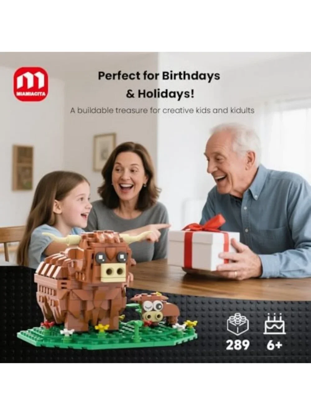 Highland Cow Building Set - Farm Animal Brick Kit, STEM Toy for Kids & Adults